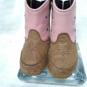 Old West Baby Infant Girls Crib Pink & Brown Leather Cowboy Boots Sz 3
